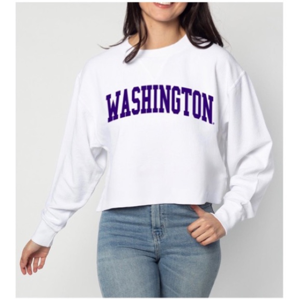 Champion Boxy Crop Crewneck Washington Huskies Pullover Collegiate Sweater Large